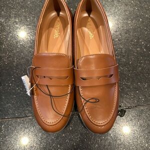 Kensie Brown Leather Slip-On Loafers